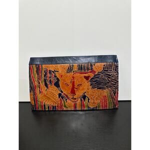 Genuine Leather Leopard Clutch Bag Purse Made in India 14"x8.5"x2.5"